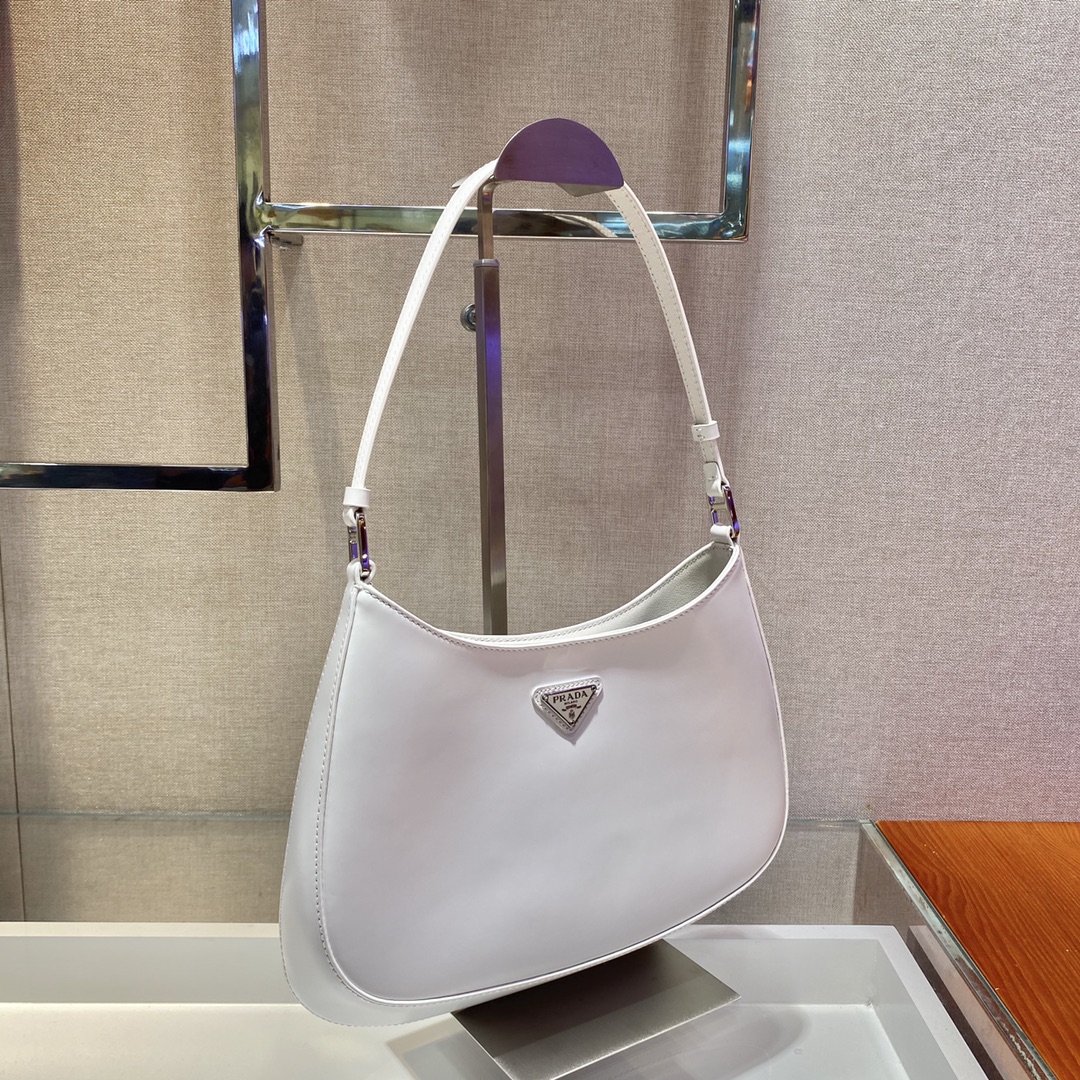 Prada Cleo Brushed Leather Shoulder Bag White 1BC499